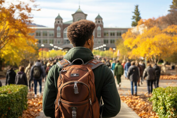 college student on campus with backpack